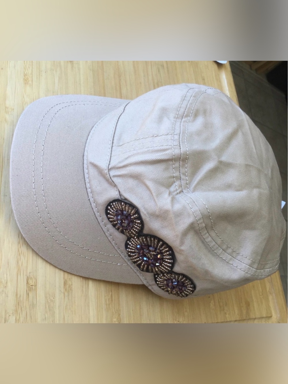 Beaded Accent Beige Women's Cadet Cap